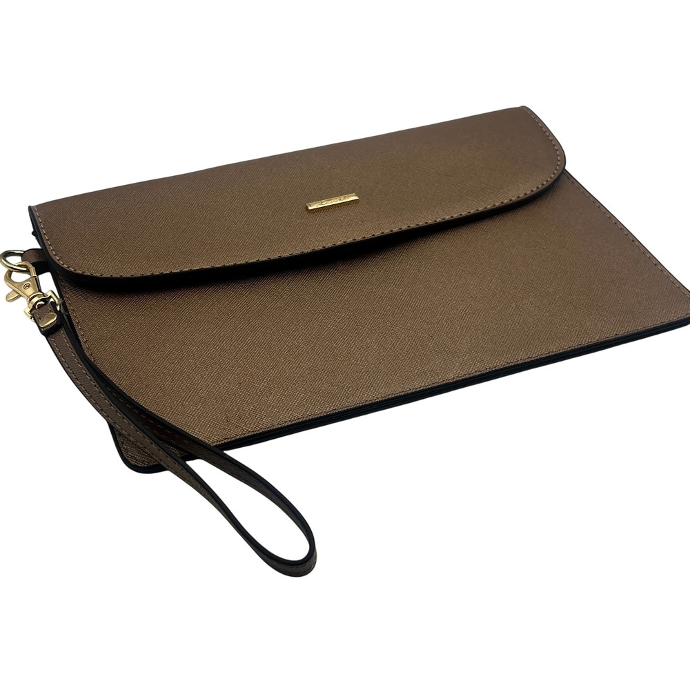 Lovevook Metallic Bronze Saffiano Vegan Leather Wristlet Clutch Bag Gold Tone